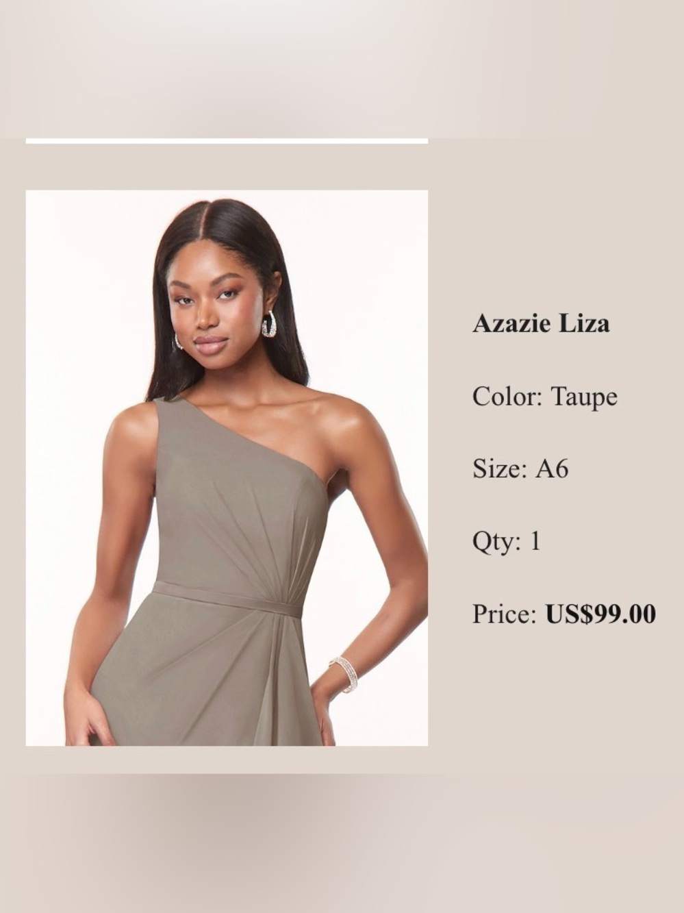 Azazie Taupe One-Shoulder Draped Evening Gown